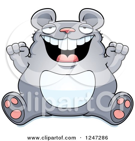 Clipart of a Fat Mouse Sitting and Cheering - Royalty Free Vector Illustration by Cory Thoman