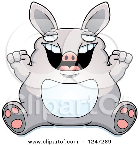Clipart of a Fat Aardvark Sitting and Cheering - Royalty Free Vector Illustration by Cory Thoman