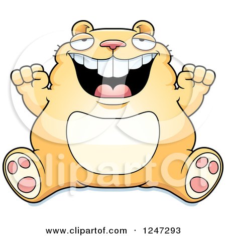 Clipart of a Fat Hamster Sitting and Cheering - Royalty Free Vector Illustration by Cory Thoman