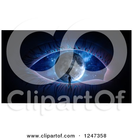 Clipart of a 3d Man on the Rim of a Moon Eye - Royalty Free Illustration by Mopic