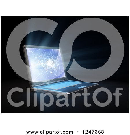 Clipart of a 3d Laptop with a Shattered Screen over Black - Royalty Free Illustration by Mopic