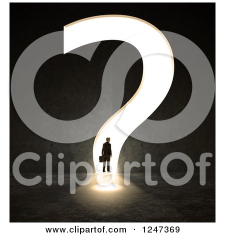 Clipart of a 3d Businessman at a Question Mark Opening - Royalty Free Illustration by Mopic