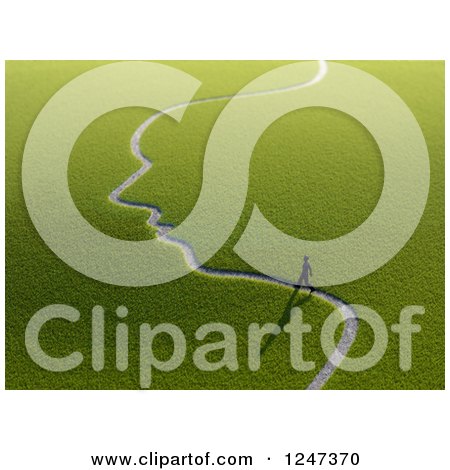 Clipart of a 3d Man Walking on a Grassy Path That Forms a Face - Royalty Free Illustration by Mopic