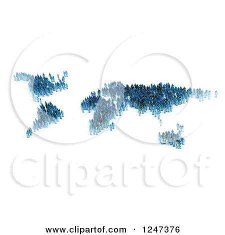 Clipart of 3d Tiny People Forming a Blue World Map - Royalty Free Illustration by Mopic