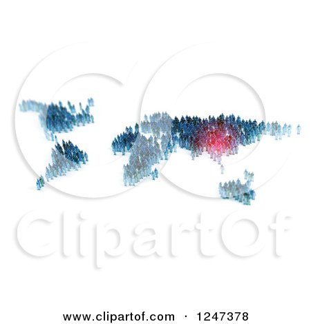 Clipart of 3d Tiny People Forming a World Map, with Asia Highlighted - Royalty Free Illustration by Mopic