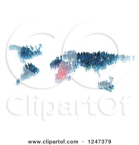 Clipart of 3d Tiny People Forming a World Map, with Africa Highlighted - Royalty Free Illustration by Mopic