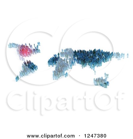 Clipart of 3d Tiny People Forming a World Map, with North America Highlighted - Royalty Free Illustration by Mopic