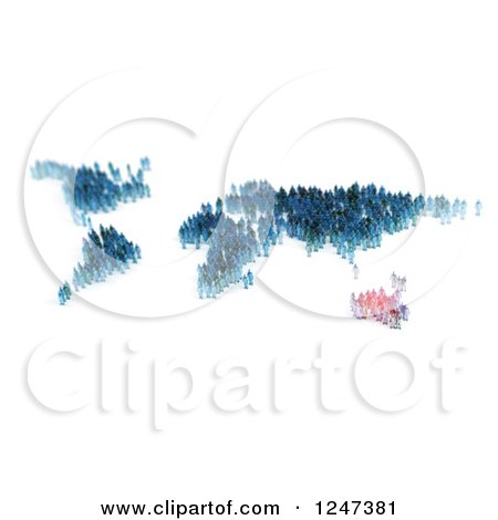 Clipart of 3d Tiny People Forming a World Map, with Australia Highlighted - Royalty Free Illustration by Mopic