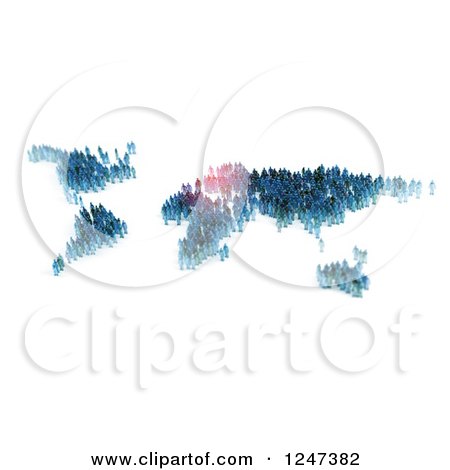 Clipart of 3d Tiny People Forming a World Map, with Europe Highlighted - Royalty Free Illustration by Mopic