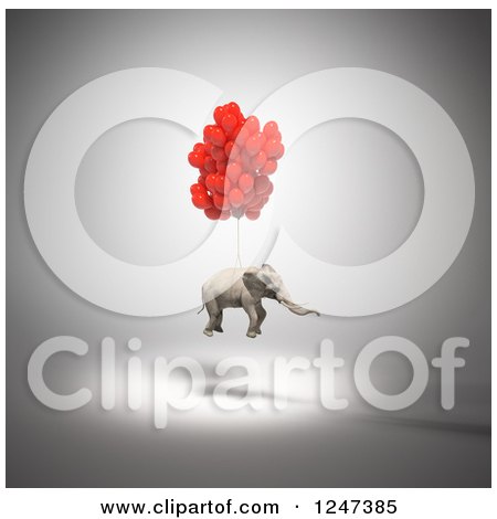 Clipart of a 3d Elephant Floating with Balloons - Royalty Free Illustration by Mopic
