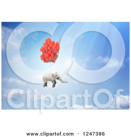 Clipart of a 3d Elephant Floating with Balloons in the Sky - Royalty Free Illustration by Mopic