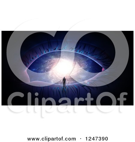 Clipart of a 3d Man on the Rim of a Galaxy Eye - Royalty Free Illustration by Mopic
