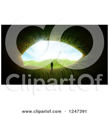 Clipart of a 3d Man on the Rim of a Meadow Eye - Royalty Free Illustration by Mopic