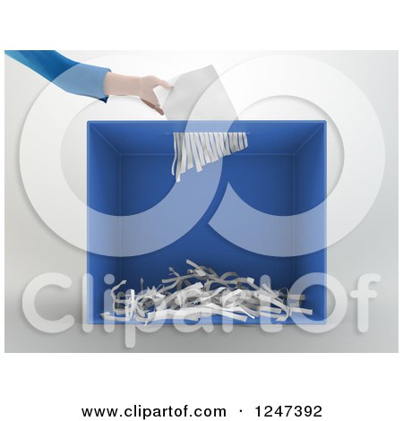 Clipart of a 3d Hand Inserting a Ballot or Document in a Shredder - Royalty Free Illustration by Mopic