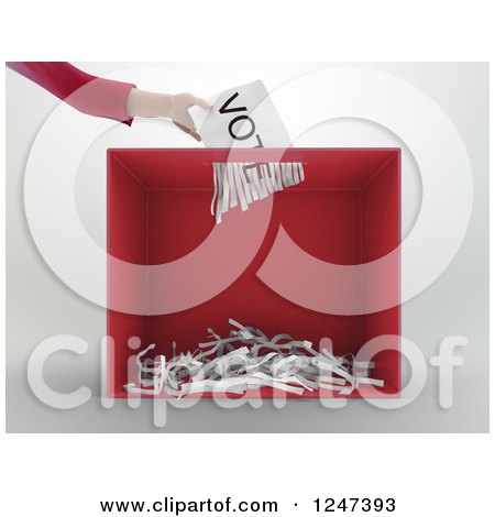 Clipart of a 3d Voter Insterting a Ballot Through a Shredder - Royalty Free Illustration by Mopic