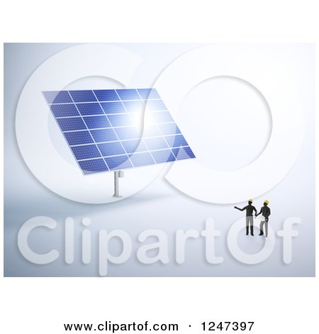 Clipart of 3d Engineers Looking up at a Giant Solar Panel - Royalty Free Illustration by Mopic