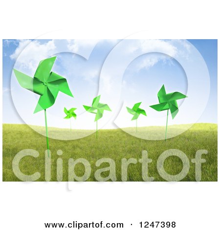 Clipart of a 3d Field of Windmills Under a Cloudy Blue Sky - Royalty Free Illustration by Mopic