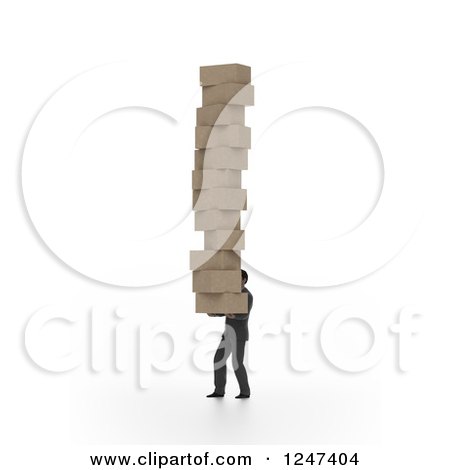 Clipart of a 3d Man Carrying a Giant Stack of Boxes - Royalty Free Illustration by Mopic