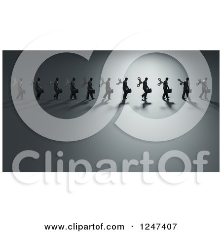 Clipart of a 3d Line of Wind up Businessmen Walking - Royalty Free Illustration by Mopic