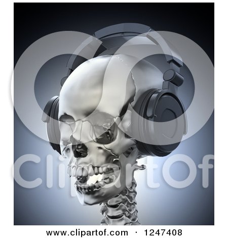 Clipart of a 3d Human School with Headphones on - Royalty Free Illustration by Mopic
