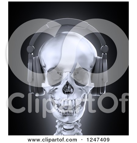 Clipart of a 3d Human School with Headphones on over Black - Royalty Free Illustration by Mopic