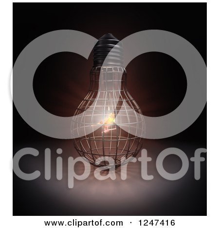 Clipart of a 3d Glowing Bird in a Light Bulb Cage - Royalty Free Illustration by Mopic