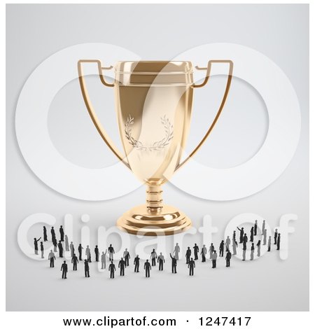 Clipart of a 3d Golden Trophy Cup and Tiny Business Men - Royalty Free Illustration by Mopic