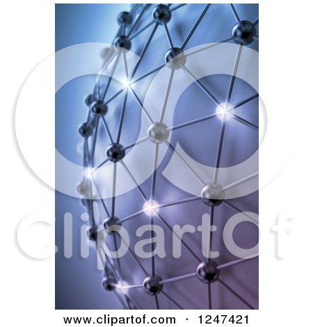 Clipart of a 3d Mesh Network Globe with Glowing Orbs - Royalty Free Illustration by Mopic