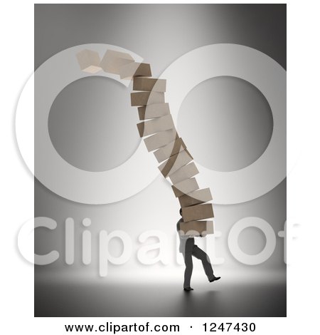 Clipart of a 3d Man Carrying a Giant Stack of Toppling Boxes - Royalty Free Illustration by Mopic