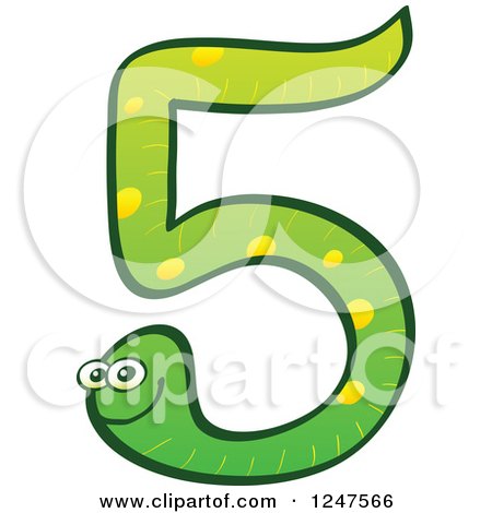 Clipart of a Green Number 5 Snake - Royalty Free Vector Illustration by Zooco