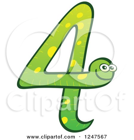 Clipart of a Green Number 4 Snake - Royalty Free Vector Illustration by Zooco