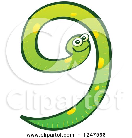 Clipart of a Green Number 9 Snake - Royalty Free Vector Illustration by Zooco