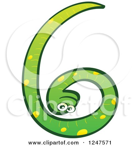 Clipart of a Green Number 6 Snake - Royalty Free Vector Illustration by Zooco