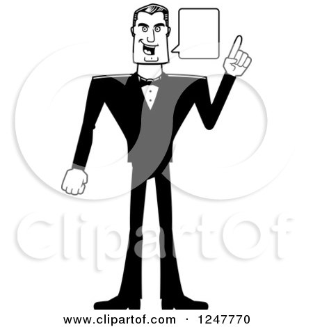 Clipart of a Black and White Male Spy Talking - Royalty Free Vector Illustration by Cory Thoman