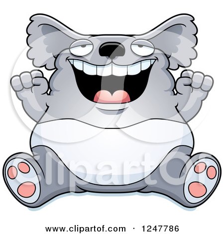 Clipart of a Fat Koala Sitting and Cheering - Royalty Free Vector Illustration by Cory Thoman
