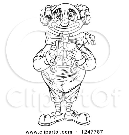 Clipart of a Black and White Clown Holding a Tiny Umbrella - Royalty Free Vector Illustration by merlinul
