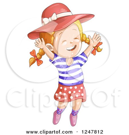 Clipart of a Happy Girl Jumping in a Hat - Royalty Free Vector Illustration by merlinul