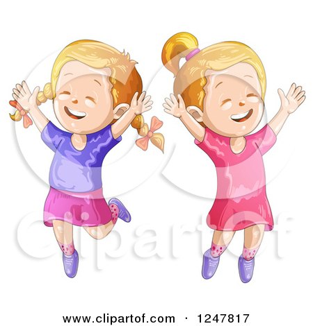 Clipart of Happy Girls Jumping - Royalty Free Vector Illustration by merlinul