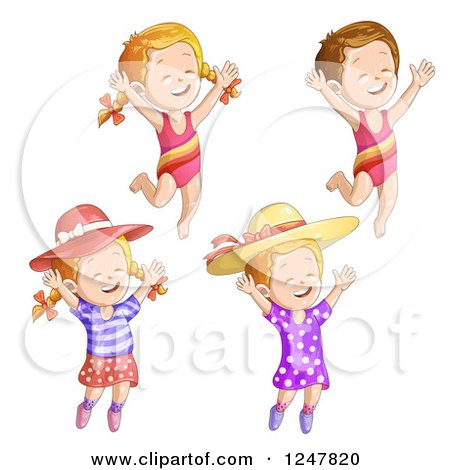 Clipart of Girls Jumping - Royalty Free Vector Illustration by merlinul