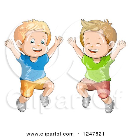 Clipart of Happy Boys Jumping - Royalty Free Vector Illustration by merlinul