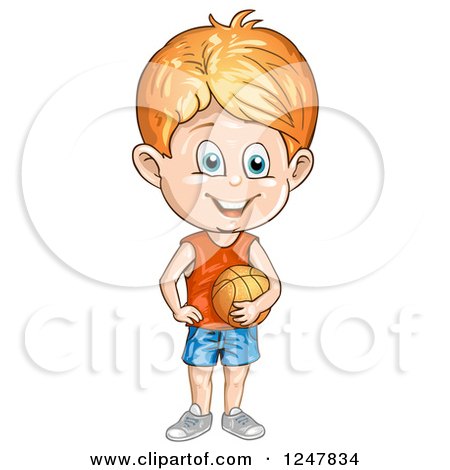 Clipart of a Boy Holding a Basketball - Royalty Free Vector Illustration by merlinul