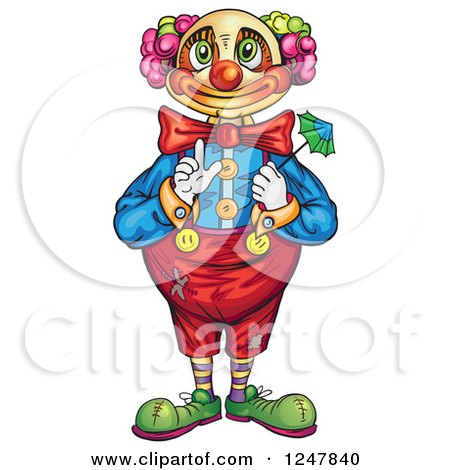 Clipart of a Clown Holding a Tiny Umbrella - Royalty Free Vector Illustration by merlinul
