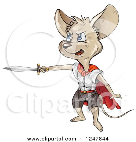 Clipart of a Super Mouse Holding out a Sword - Royalty Free Vector Illustration by merlinul
