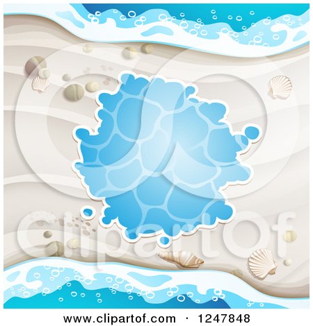 Clipart of a White Sandy Beach and Surf Splatter Background - Royalty Free Vector Illustration by merlinul