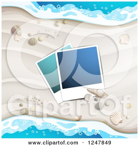 Clipart of a White Sandy Beach, Pictures, Shells and Surf Background - Royalty Free Vector Illustration by merlinul