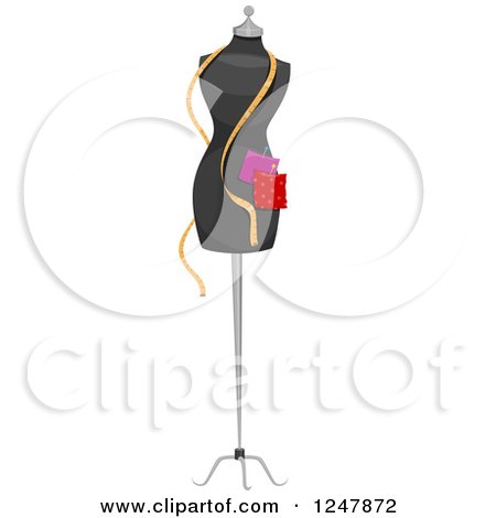 Clipart of a Designer Mannequin with Fabrichs and a Tape Measure - Royalty Free Vector Illustration by BNP Design Studio