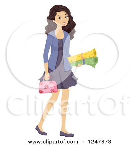 Clipart of a Teenage Girl Carrying Sewing Materials - Royalty Free Vector Illustration by BNP Design Studio