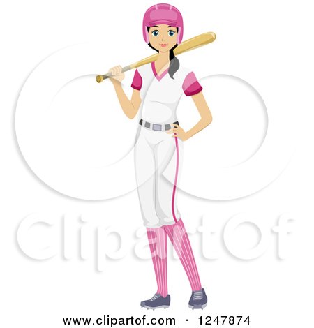 Clipart of a Softball Teenage Girl in Her Uniform - Royalty Free Vector Illustration by BNP Design Studio