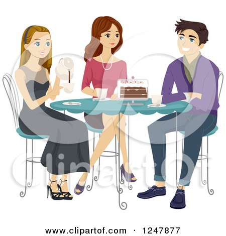 Clipart of Young Adults Having Cake and Coffee - Royalty Free Vector Illustration by BNP Design Studio