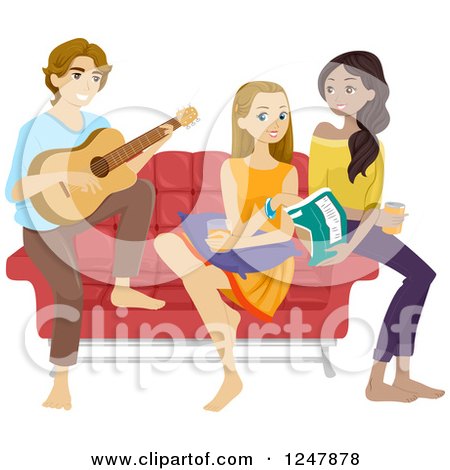 Clipart of Teenagers Hanging out and Playing a Guitar - Royalty Free Vector Illustration by BNP Design Studio